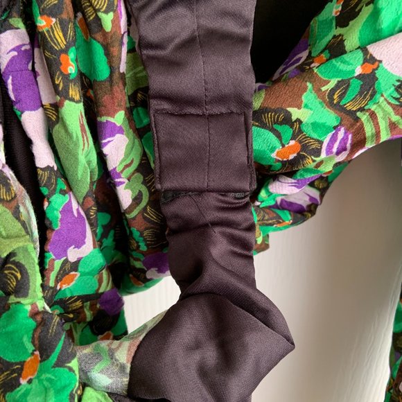 Zara Women's Floral Faux Wrap Long Sleeve Green Purple Draped Bodysuit Size S - Picture 12 of 13